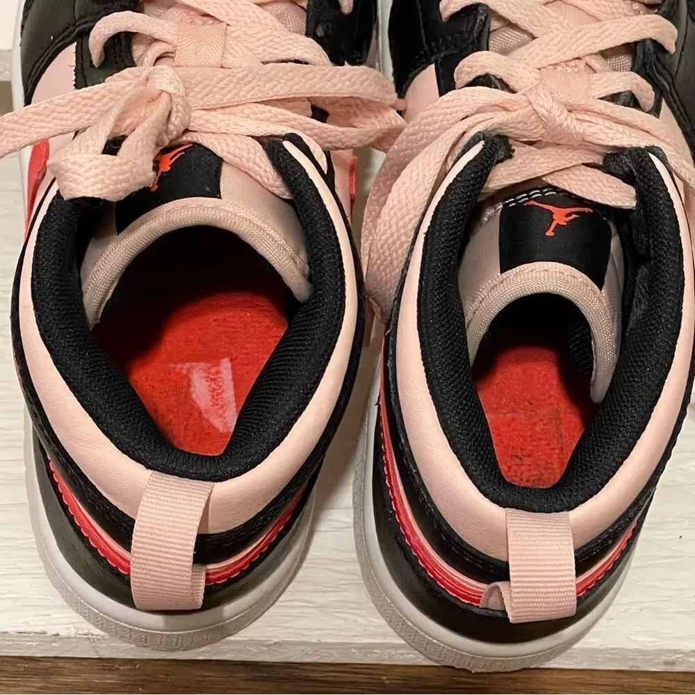 Nike Air Jordan 1 Mid GS Atmosphere Shoes Black Pink Crimson Kids 1Y